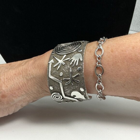 Sterling Silver Cuff Bracelet Alex Sanchez Navajo 1.25” X 6.5” 113.6 Gms - Picture 10 of 12